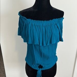 Express Blue Sleeveless Ruffled Blouse